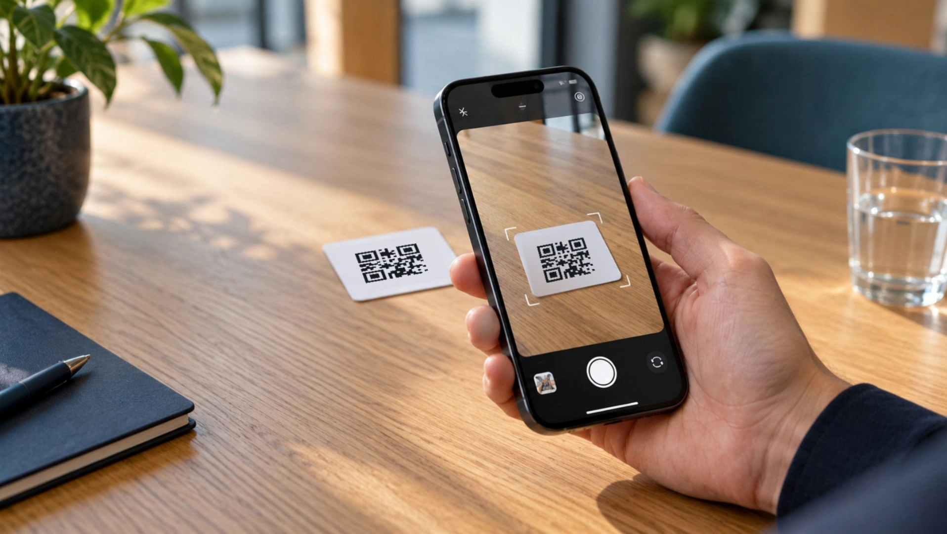Een telefoon herkent dezelfde QR-code als op de tafelkaart